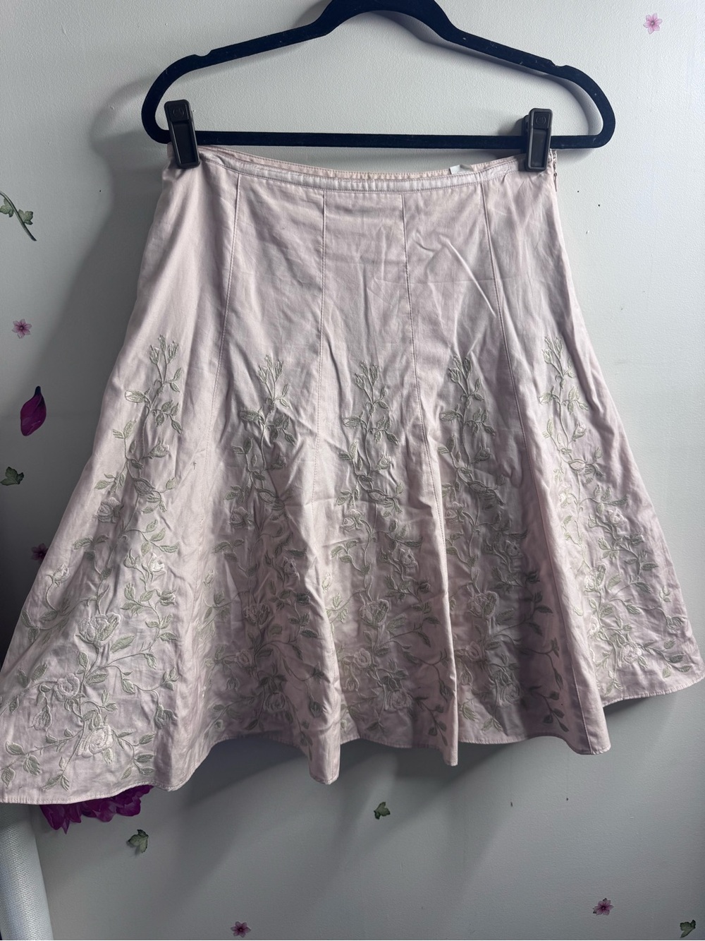 Express Light Pink A-Line Skirt with Floral Embroidery